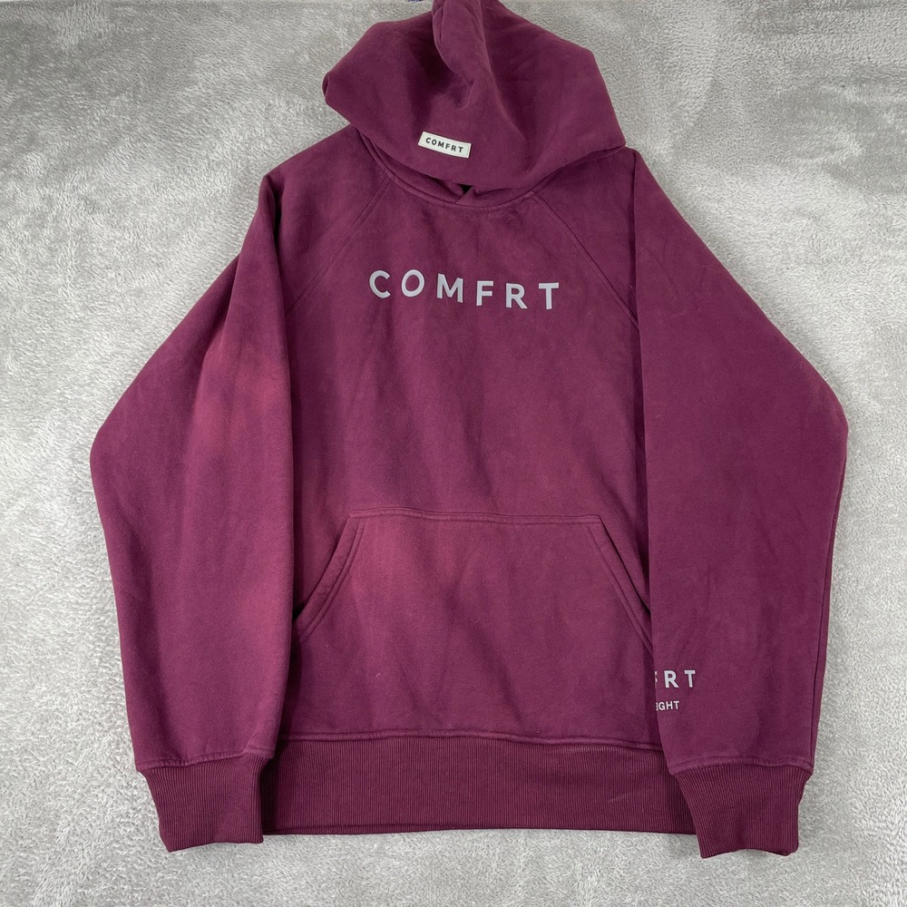 Comfrt Hoodie Mens Medium Burgundy Heavyweight Fleece Pullover Raglan Sleeve